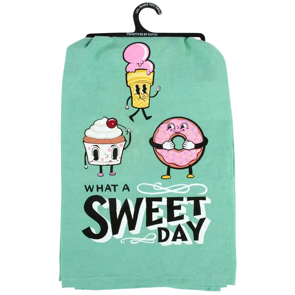 What A Sweet Day Kitchen Towel | Cute Farmhouse Dish Towel | Cotton Kitchen Dec